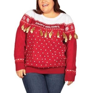 Tipsy Elves‎ Happy Holidays Tassel Ugly Christmas Sweater - Size XL - Red - NWT